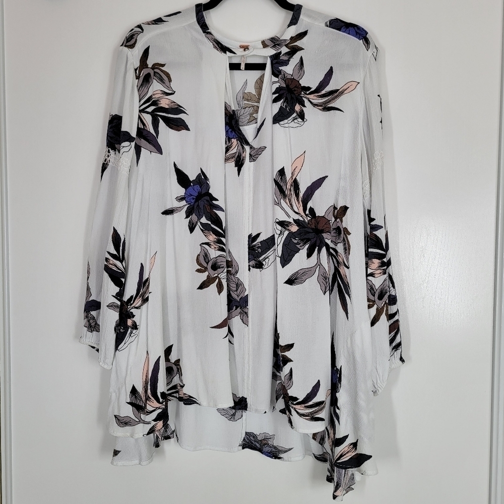 Free People Tree Swing Long Sleeve Tunic Medium Trapeze Floral Festival Dress